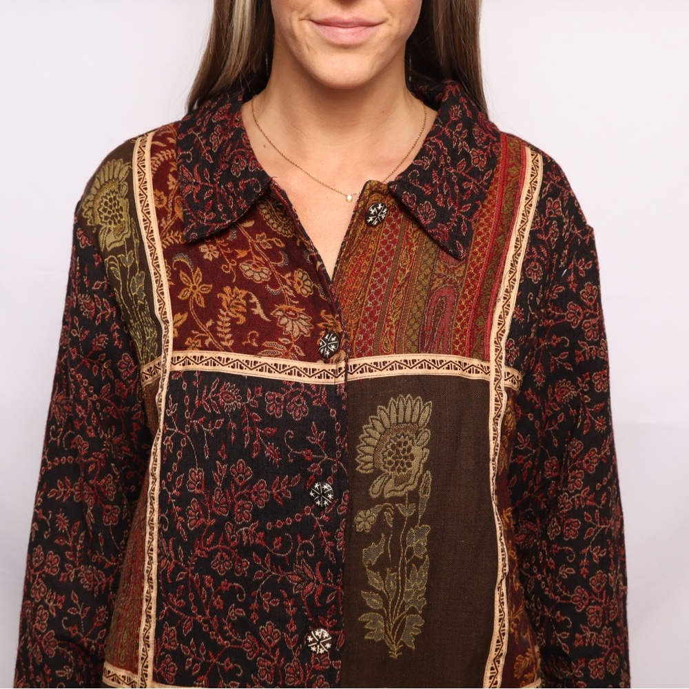 Vintage Lightweight Floral Patchwork Button-Up Ja… - image 1
